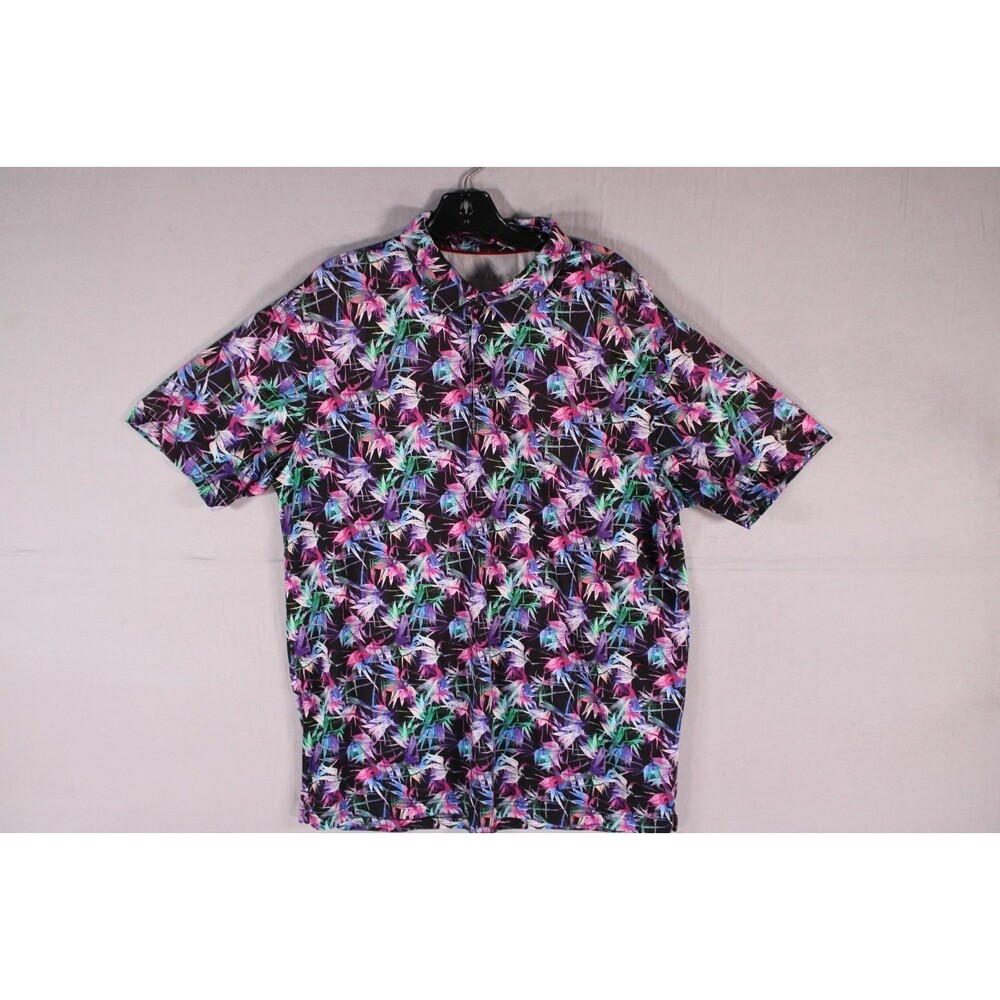Maelreg Men's L Black Tropical Floral Performance Polo Golf Shirt Multicolor